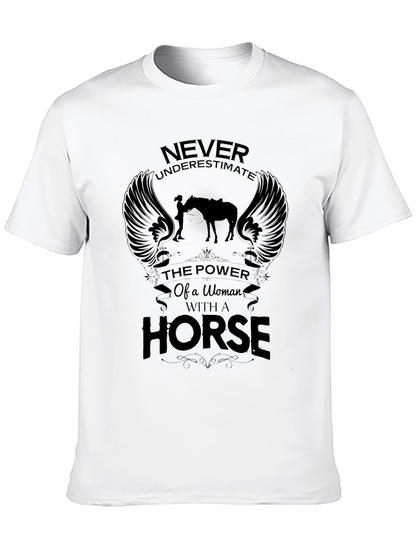 Woman & Horse Graphic Print Black T-Shirt