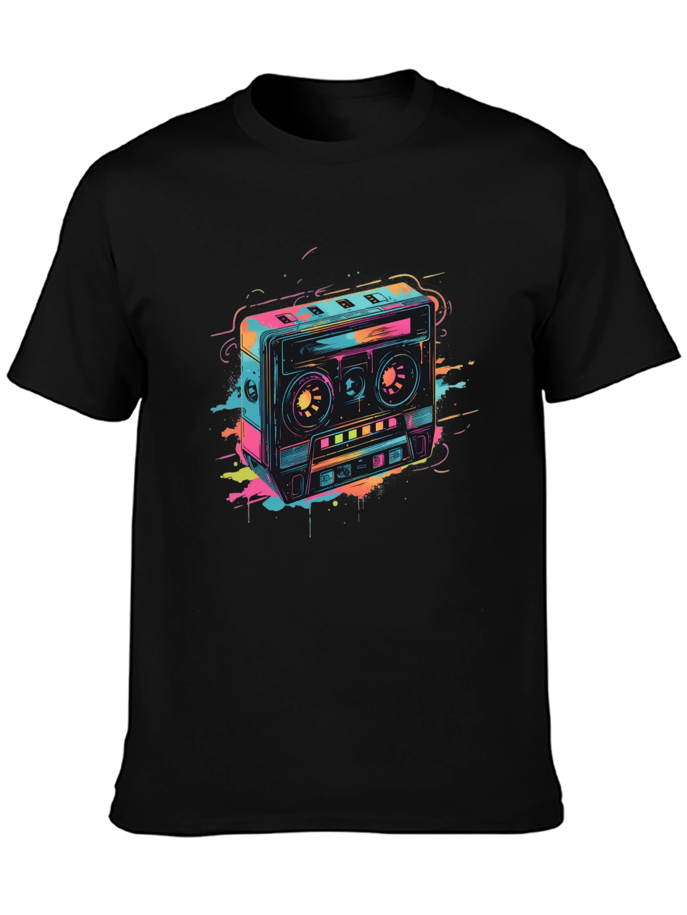 Retro Cassette Tape Graphic T-Shirt - Black