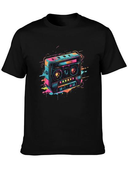 Retro Cassette Tape Graphic T-Shirt - Black