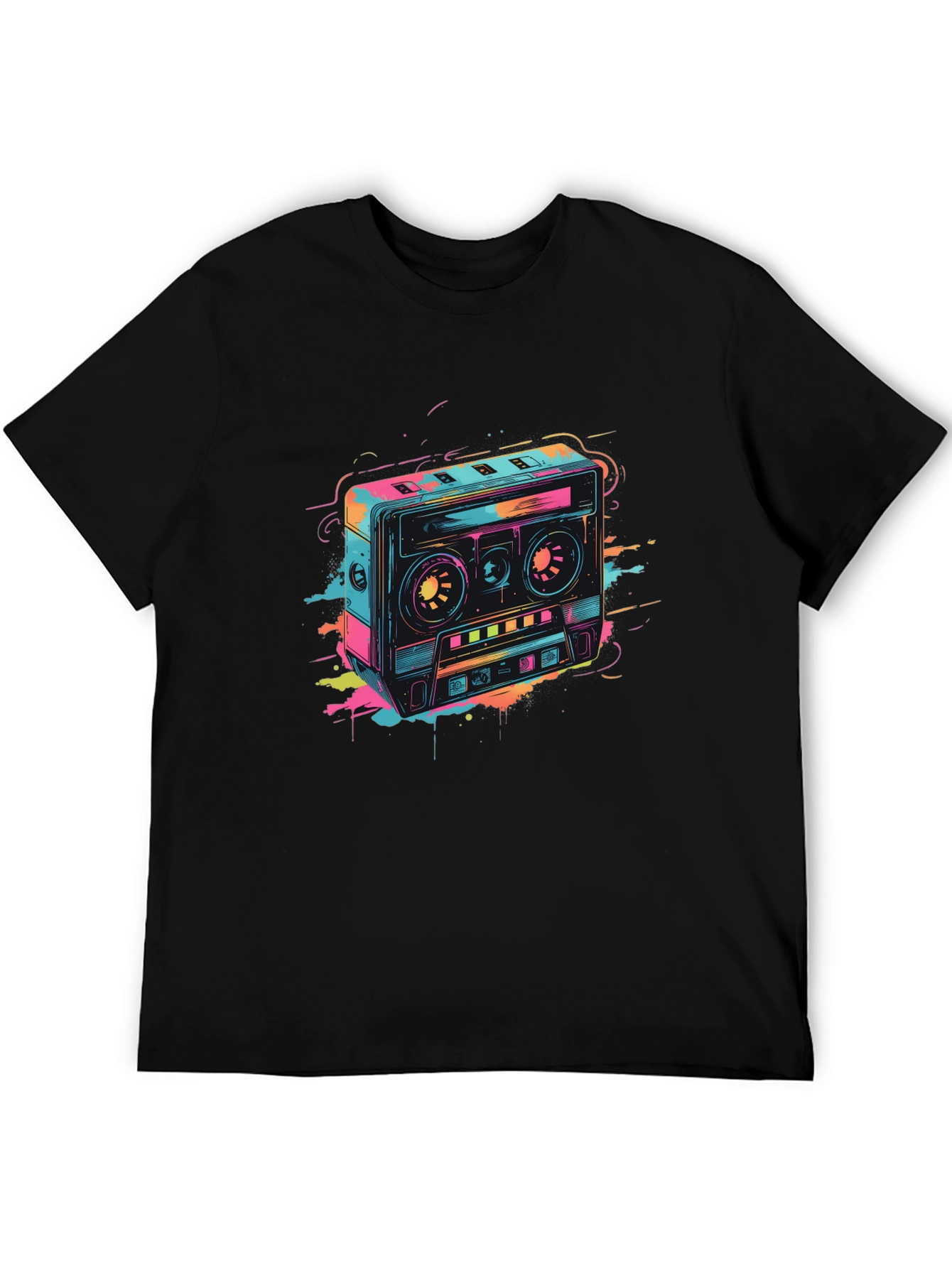 Retro Cassette Tape Graphic T-Shirt - Black