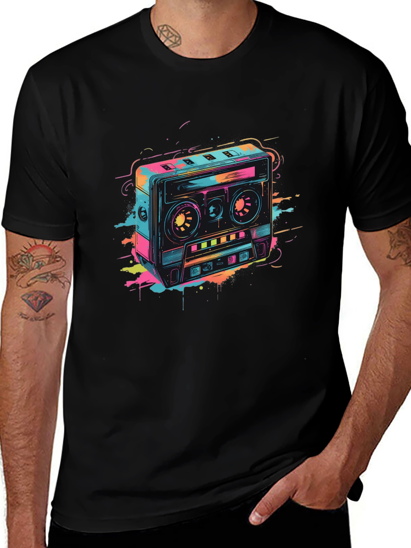 Retro Cassette Tape Graphic T-Shirt - Black