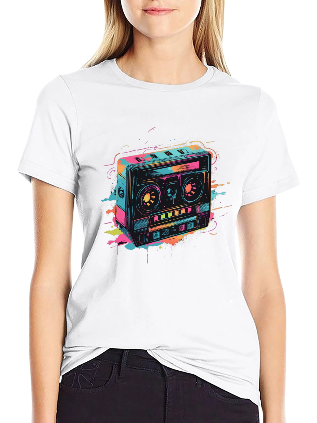 Retro Cassette Tape Graphic T-Shirt - Black