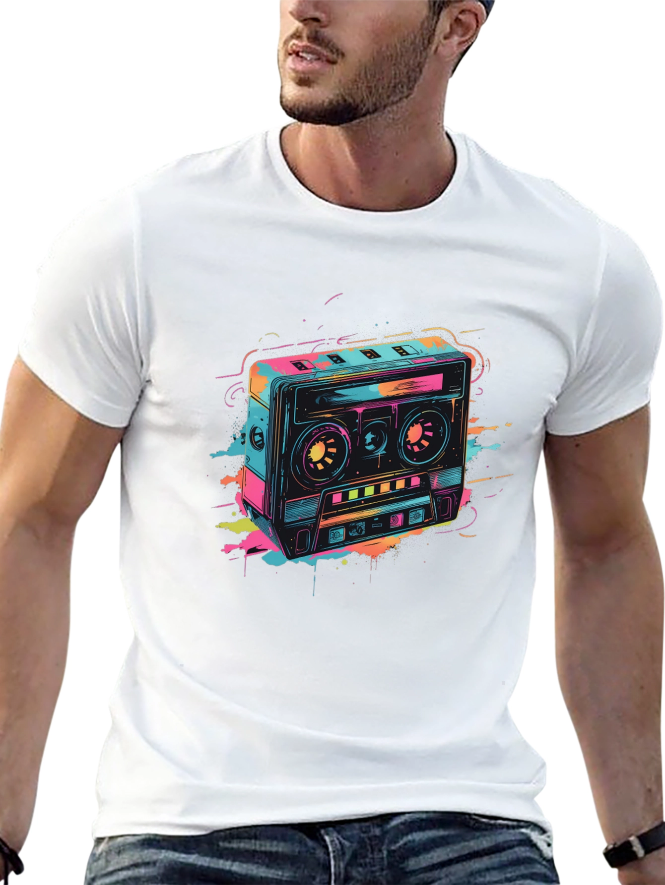 Retro Cassette Tape Graphic T-Shirt - Black