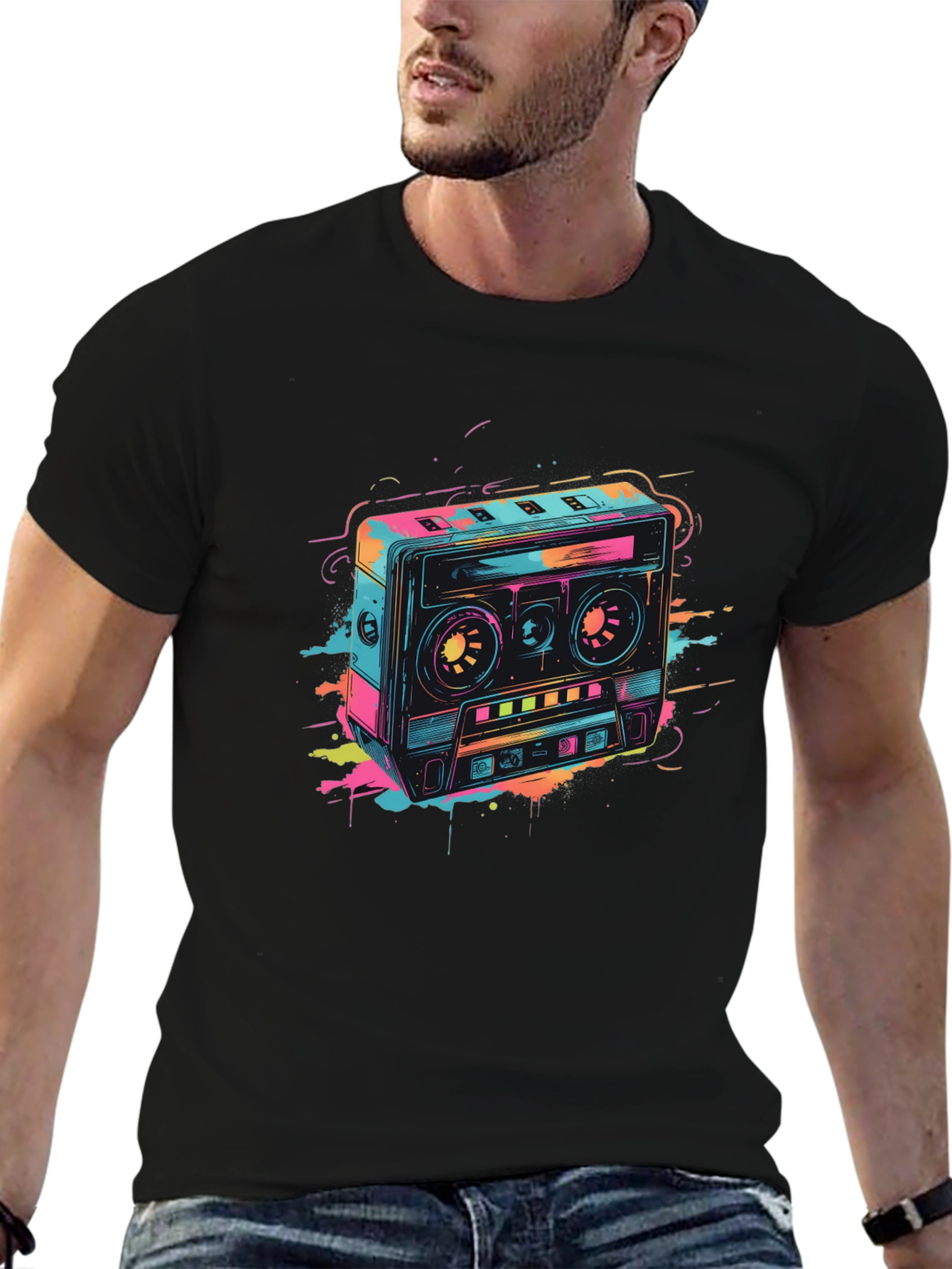 Retro Cassette Tape Graphic T-Shirt - Black
