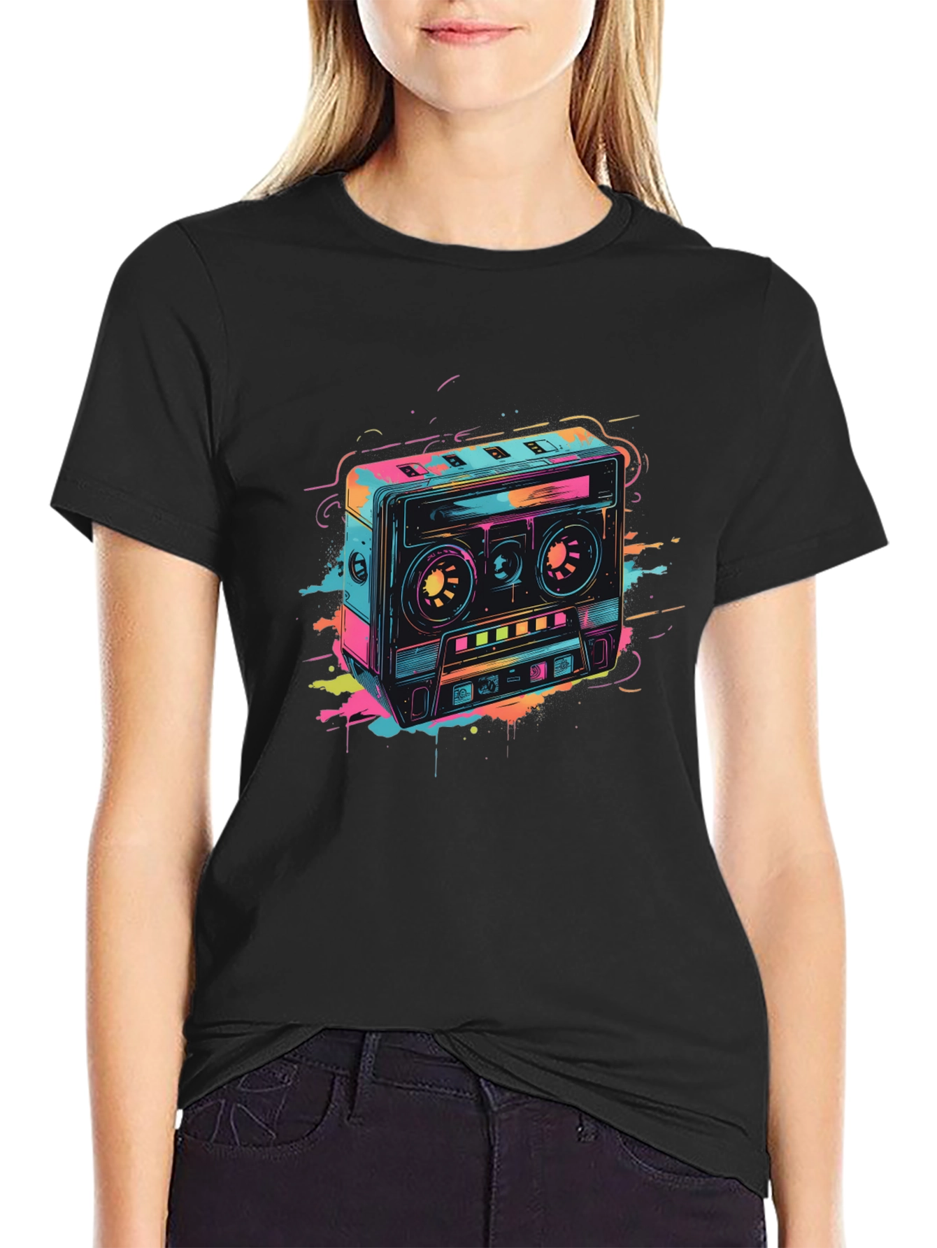 Retro Cassette Tape Graphic T-Shirt - Black