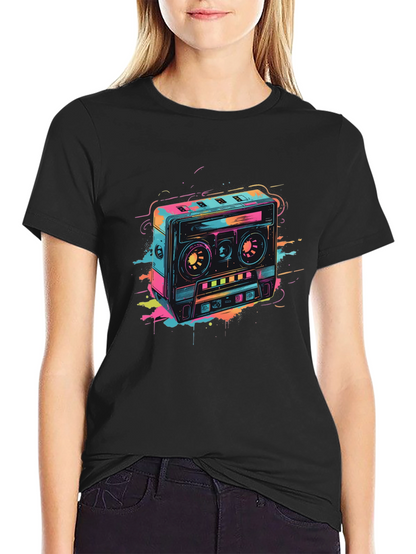 Retro Cassette Tape Graphic T-Shirt - Black