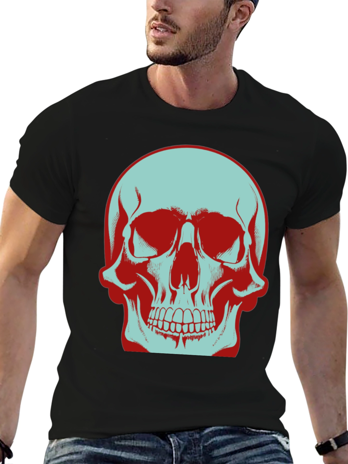 Skull Graphic T-Shirt: Bold Two-Tone Design