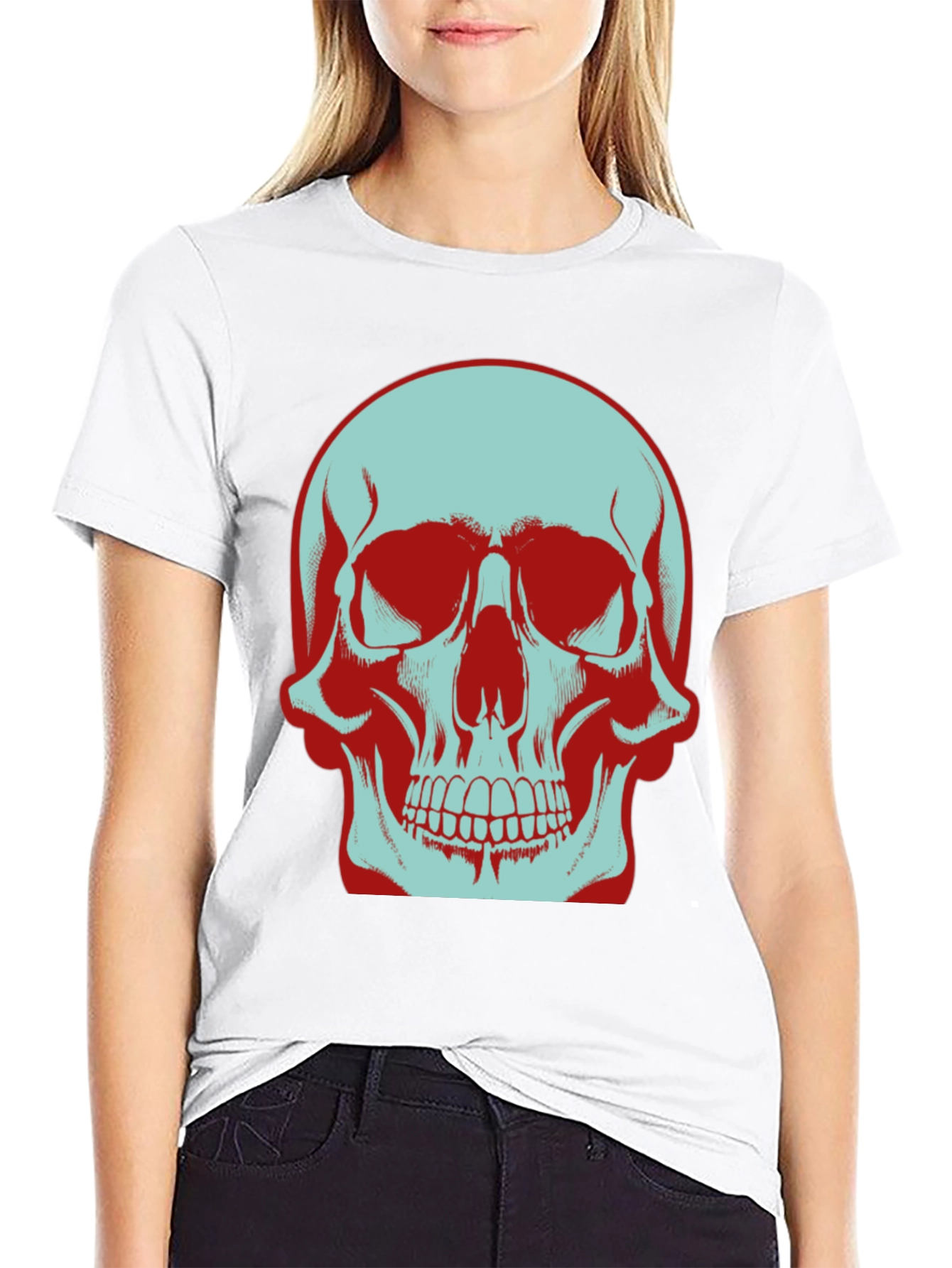 Skull Graphic T-Shirt: Bold Two-Tone Design