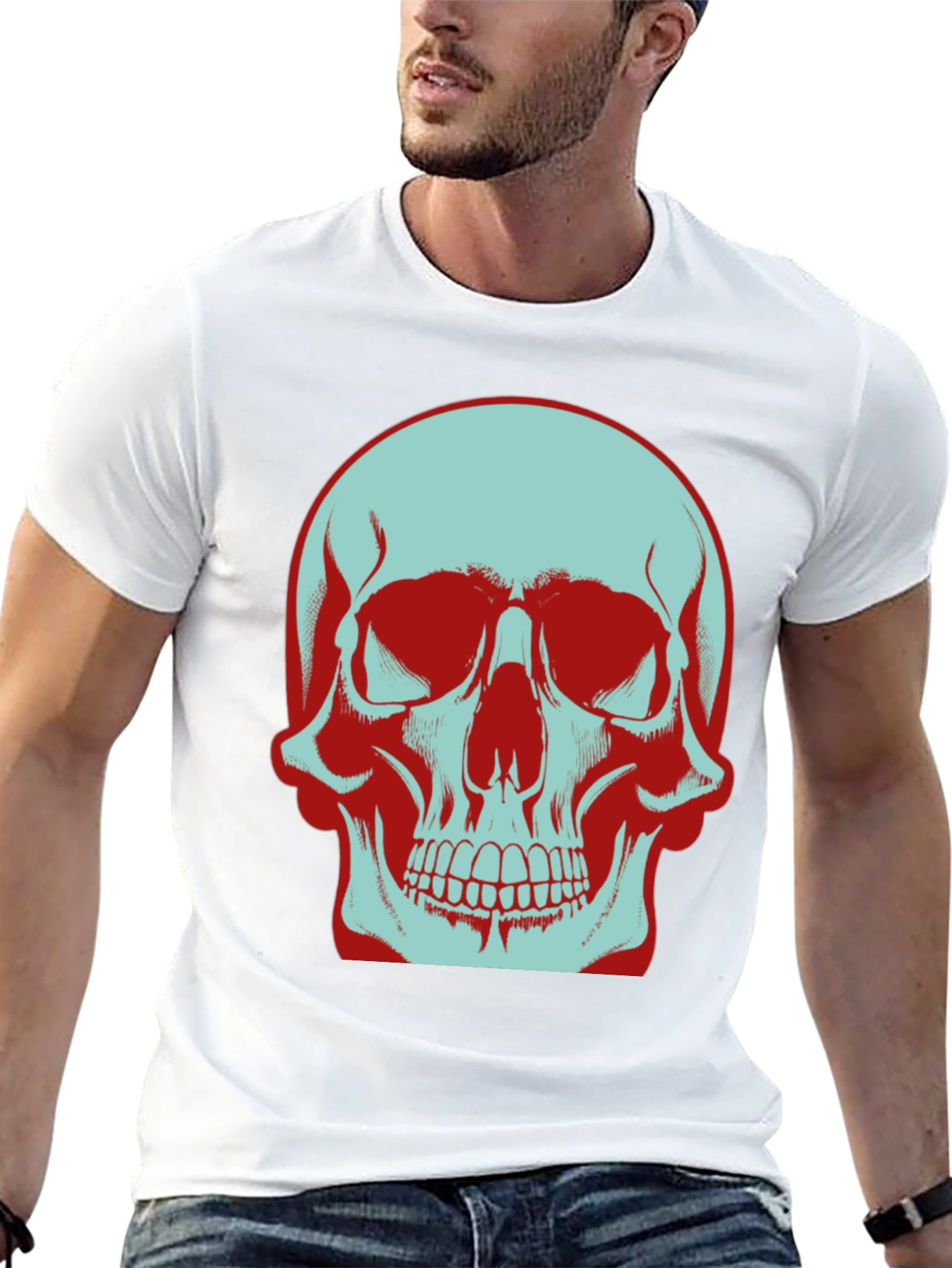 Skull Graphic T-Shirt: Bold Two-Tone Design