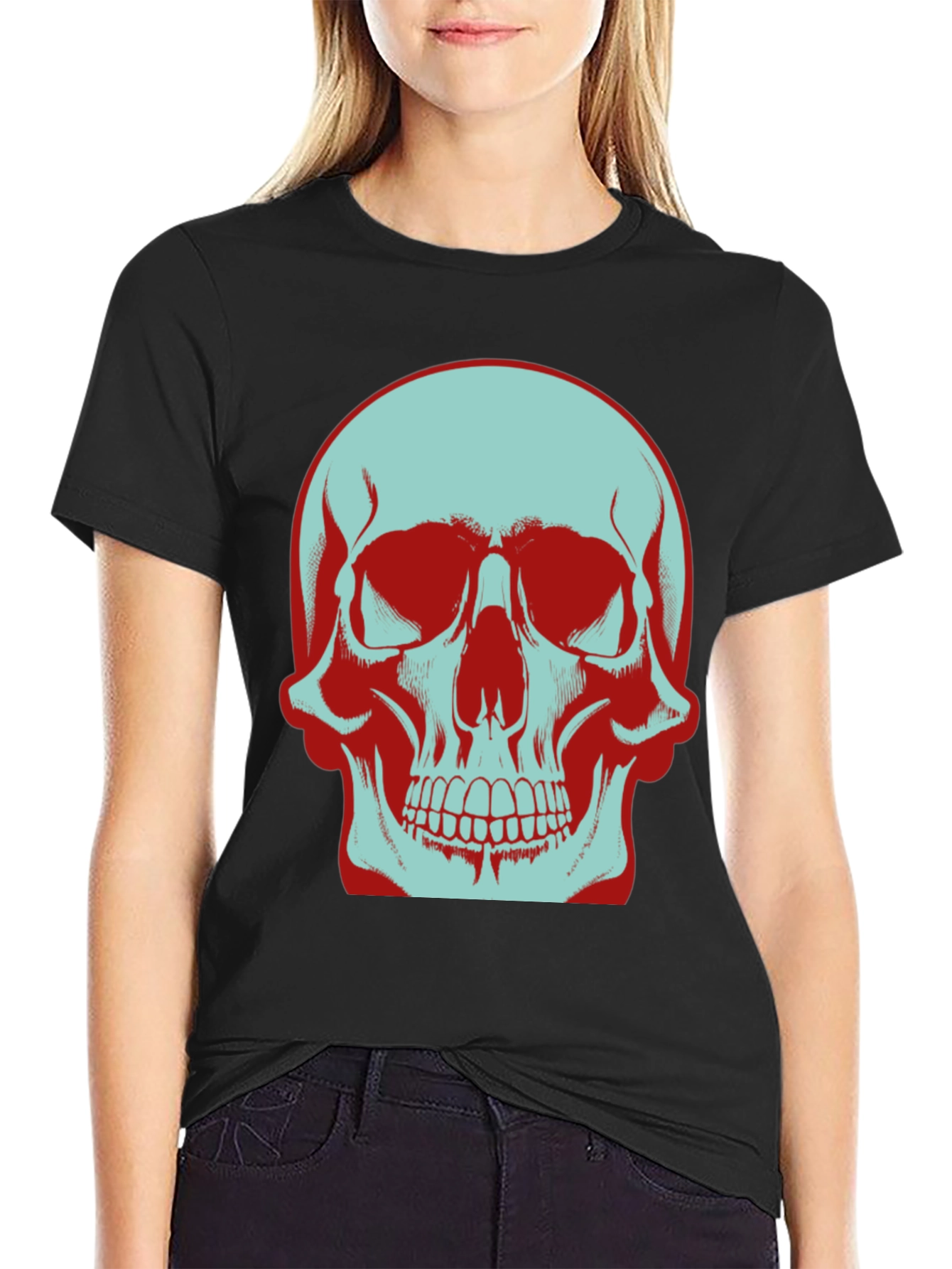 Skull Graphic T-Shirt: Bold Two-Tone Design