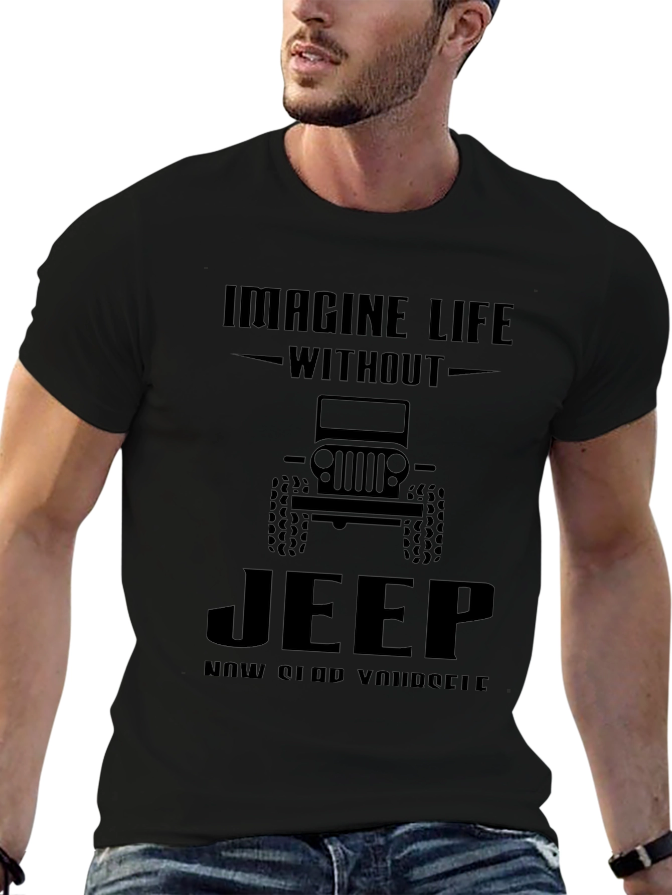 Imagine Life Without Jeep Mens Black Graphic Tee