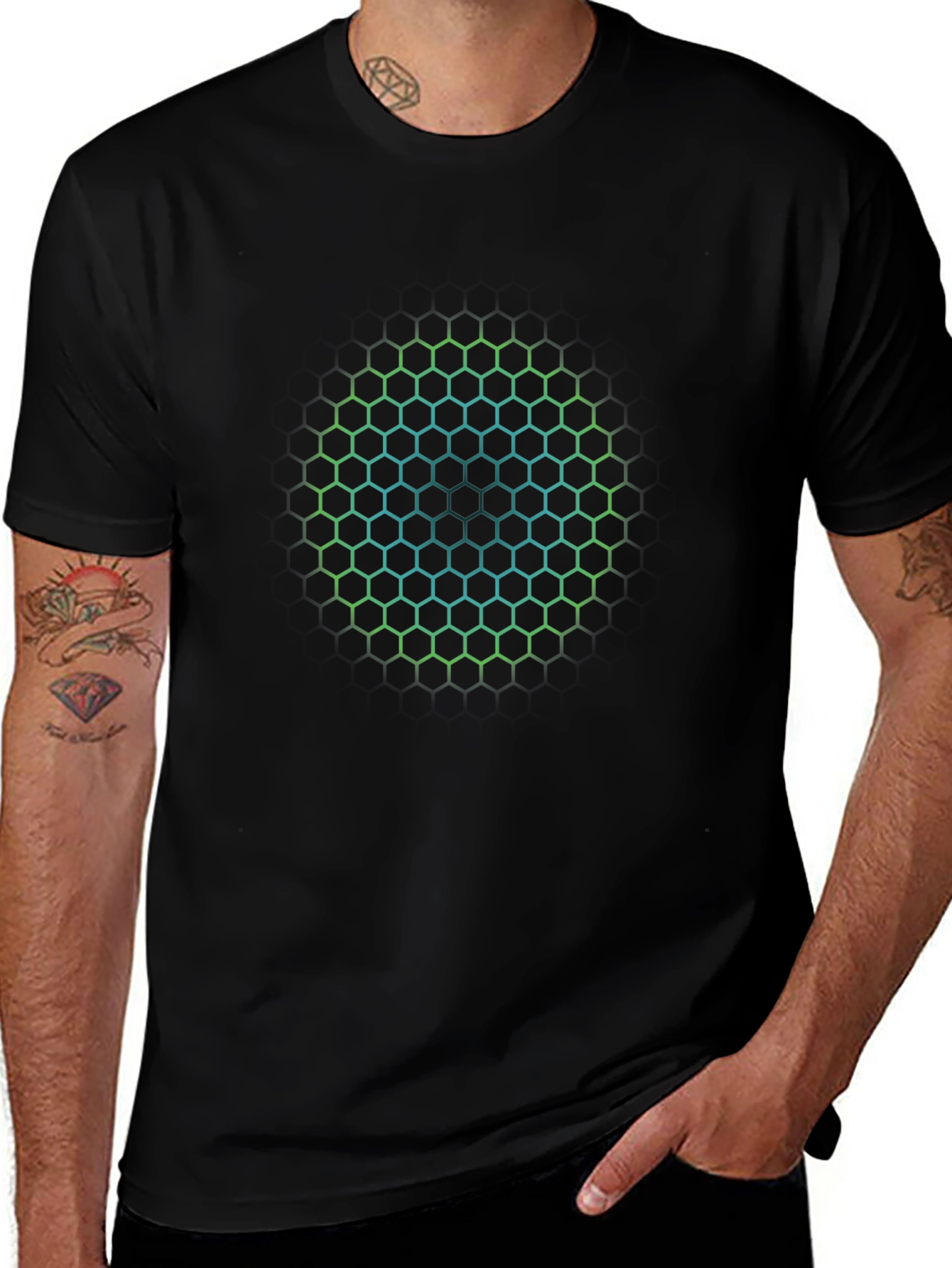 Hexagon Circle Graphic Print T-Shirt - Mens Black Tee