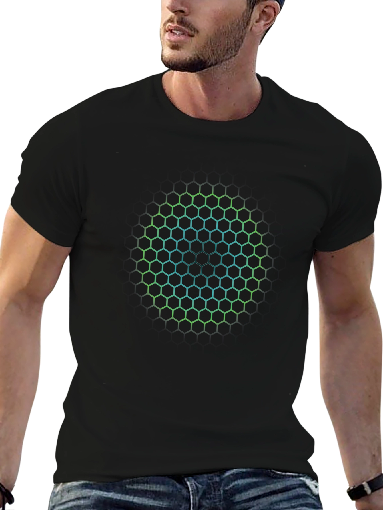 Hexagon Circle Graphic Print T-Shirt - Mens Black Tee
