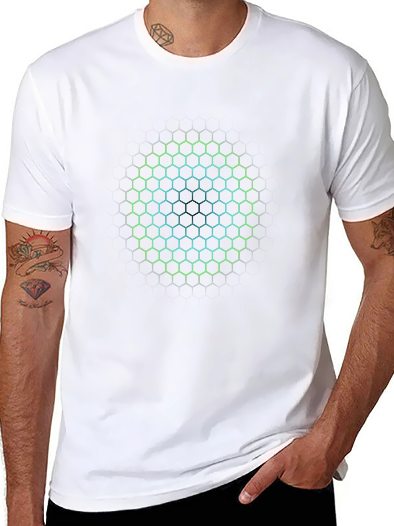 Hexagon Circle Graphic Print T-Shirt - Mens Black Tee