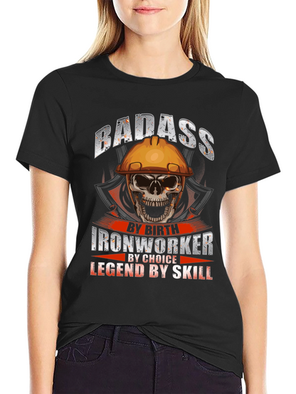 Badass Ironworker Skull Graphic T-Shirt