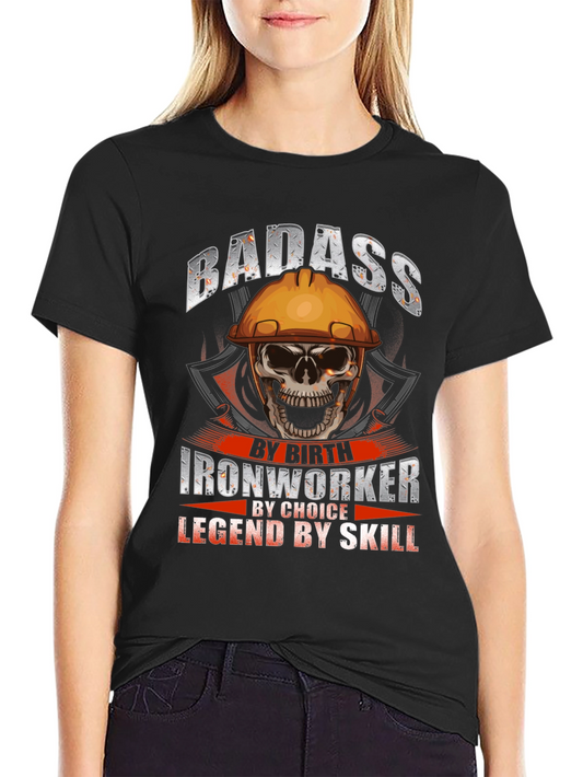 Badass Ironworker Skull Graphic T-Shirt