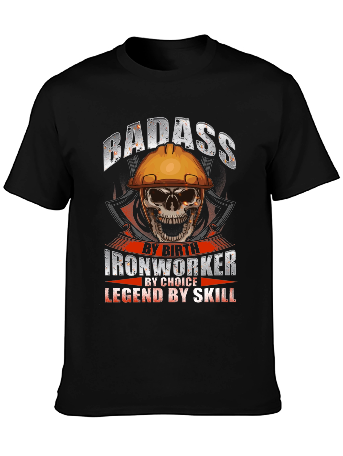Badass Ironworker Skull Graphic T-Shirt