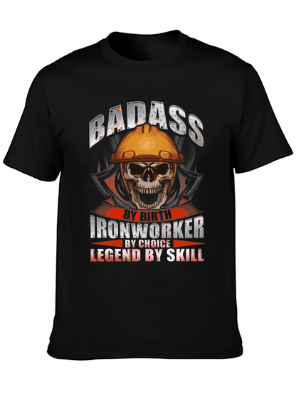 Badass Ironworker Skull Graphic T-Shirt
