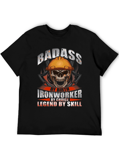 Badass Ironworker Skull Graphic T-Shirt