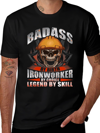 Badass Ironworker Skull Graphic T-Shirt