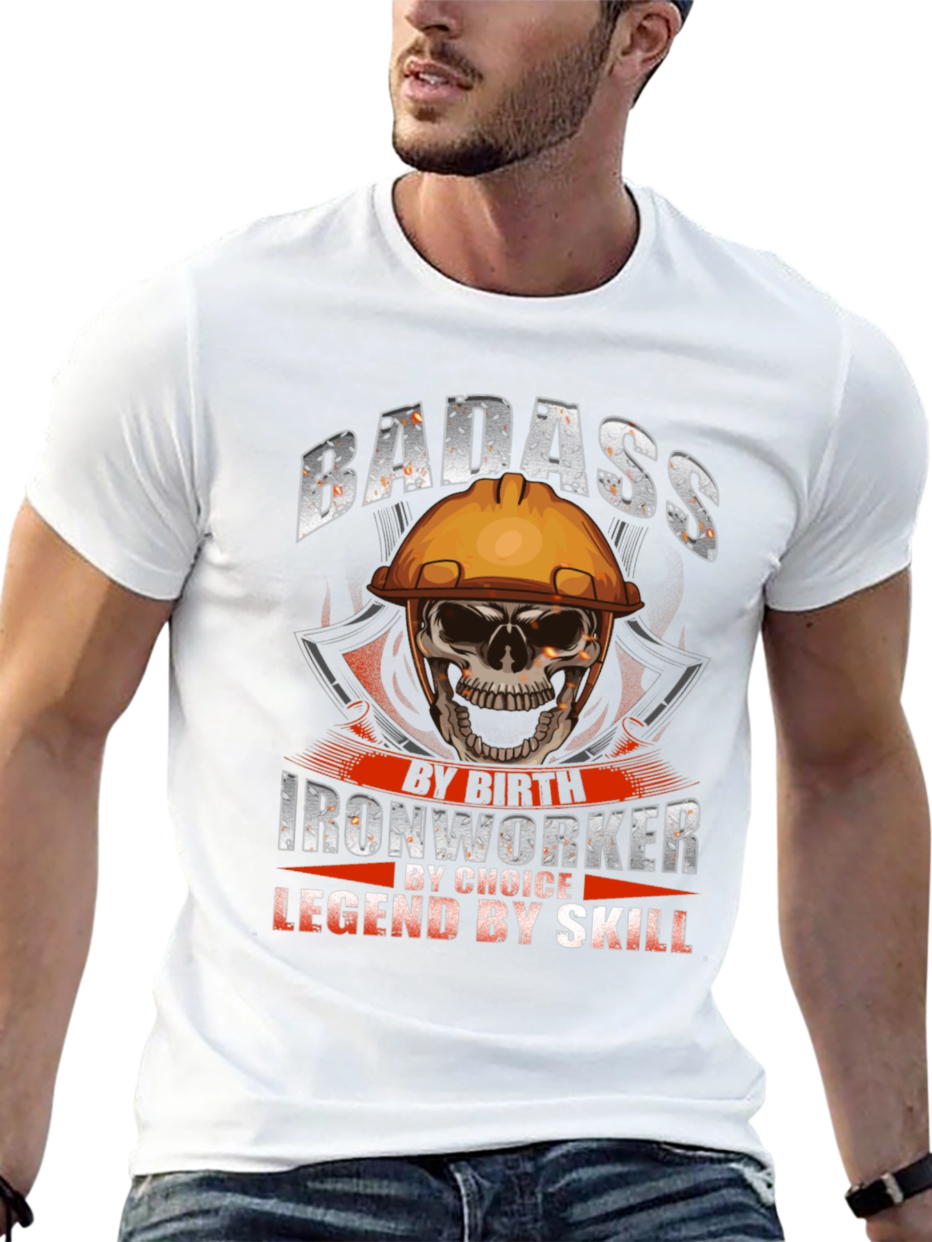 Badass Ironworker Skull Graphic T-Shirt