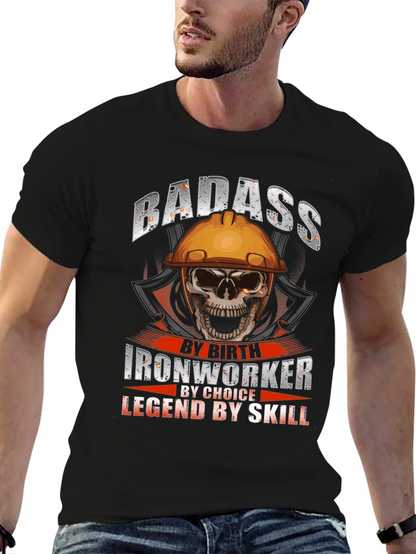 Badass Ironworker Skull Graphic T-Shirt
