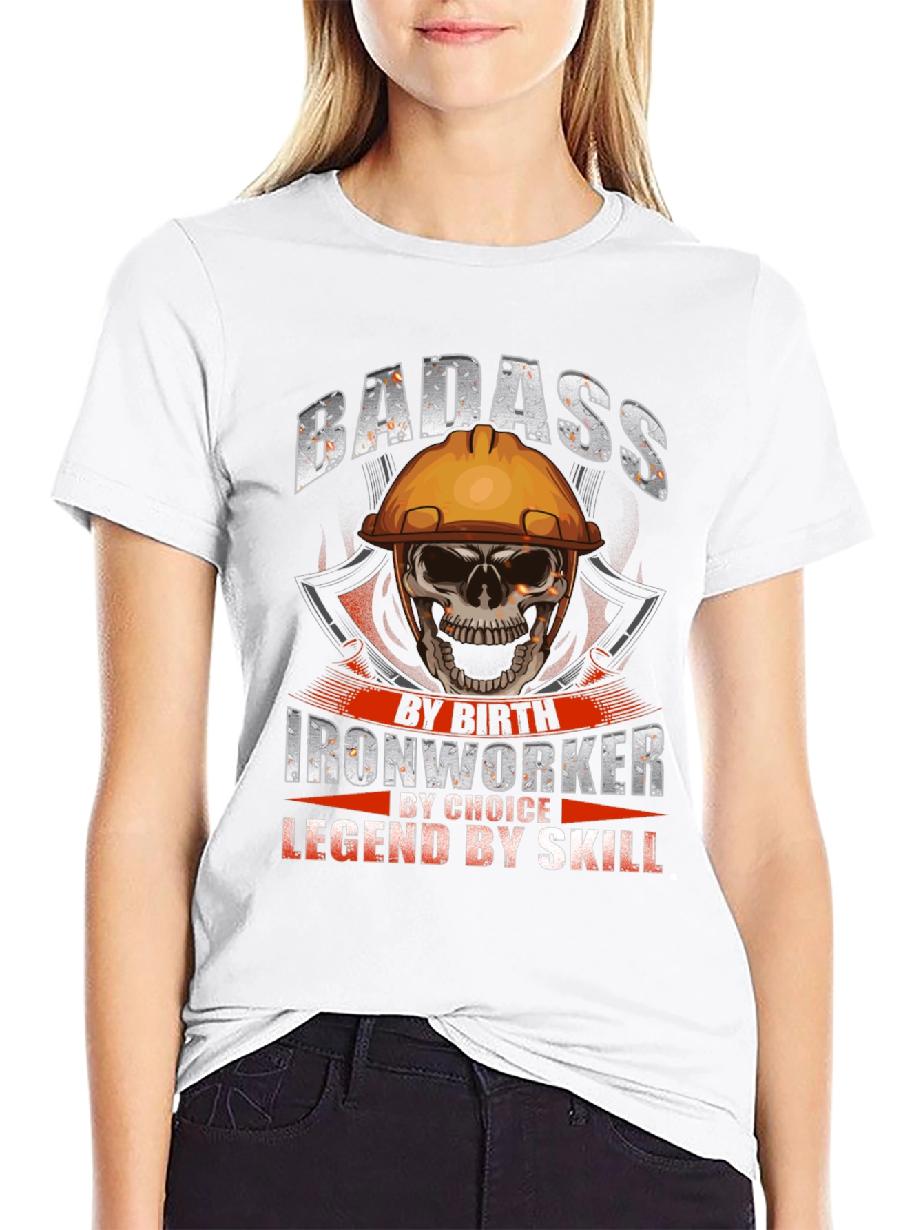 Badass Ironworker Skull Graphic T-Shirt