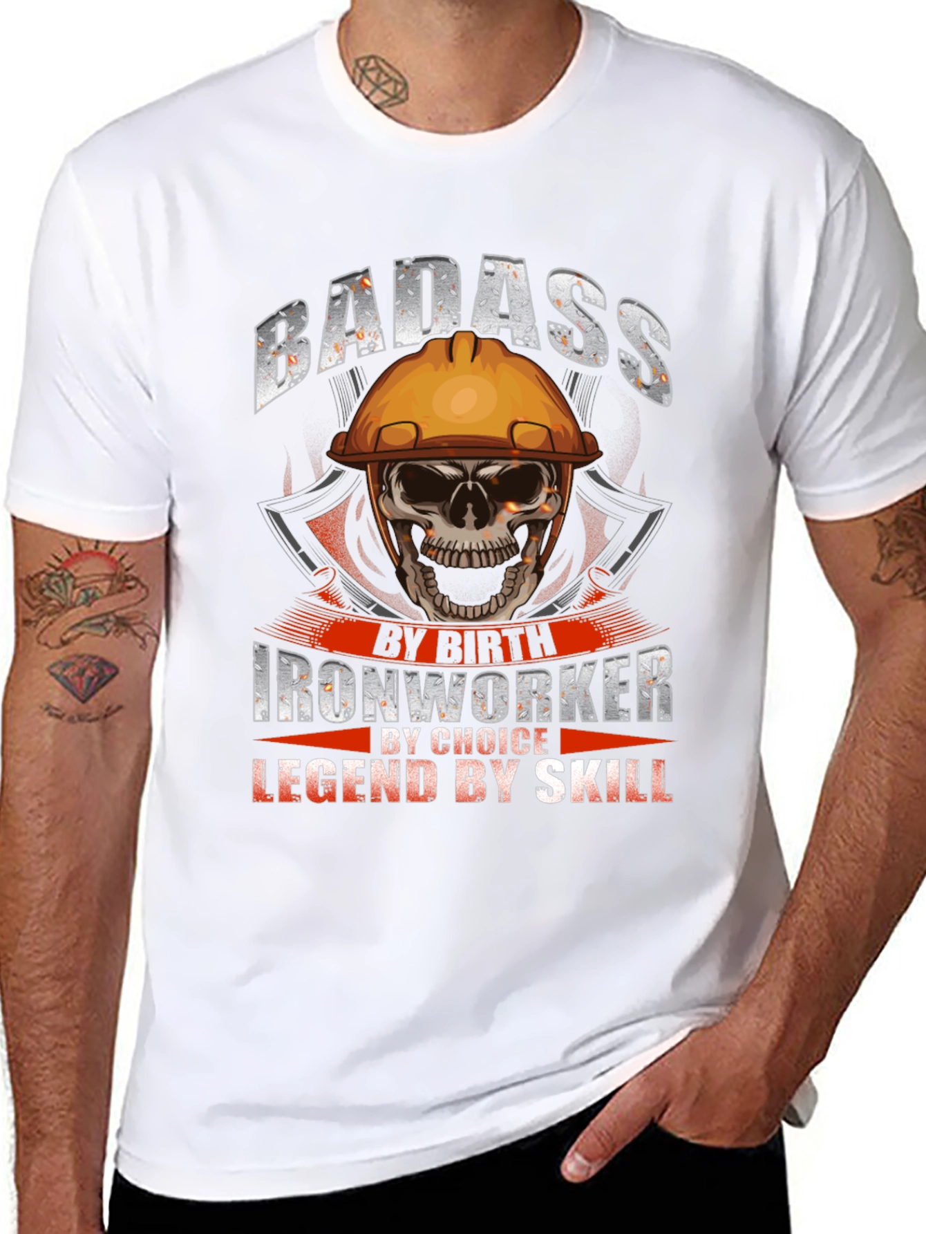 Badass Ironworker Skull Graphic T-Shirt
