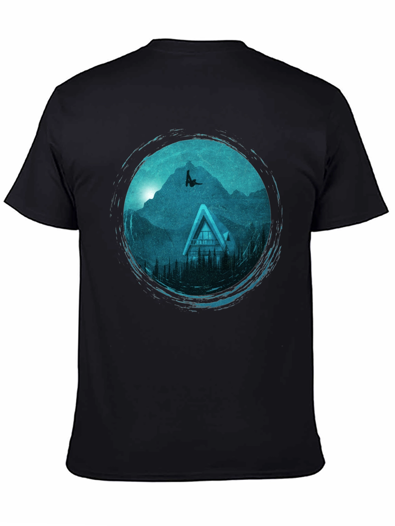 Mountains Cabin Black Graphic Tee