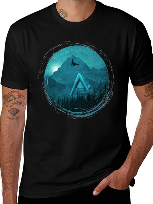 Mountains Cabin Black Graphic Tee