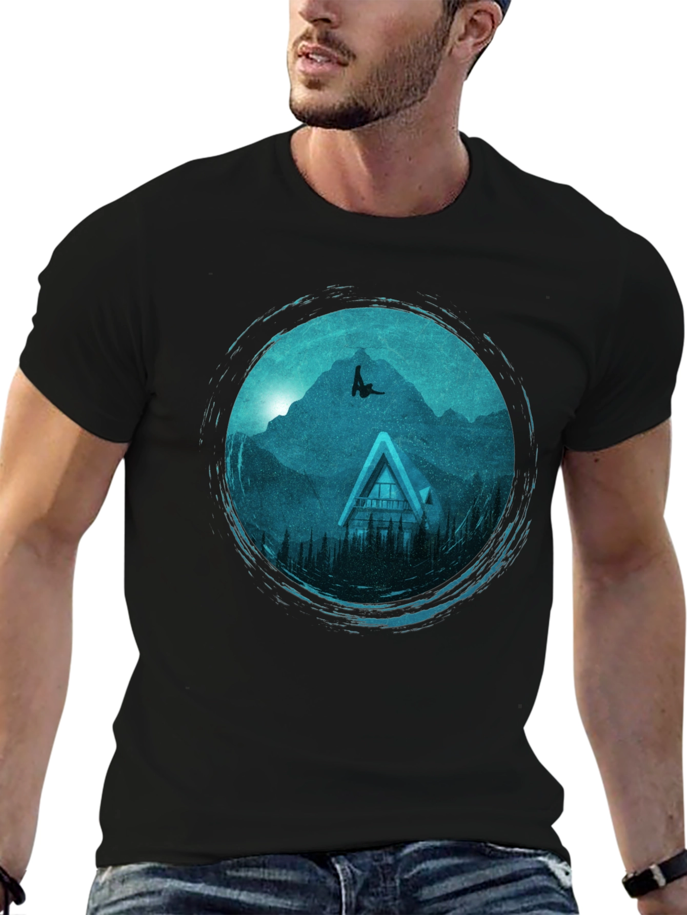Mountains Cabin Black Graphic Tee