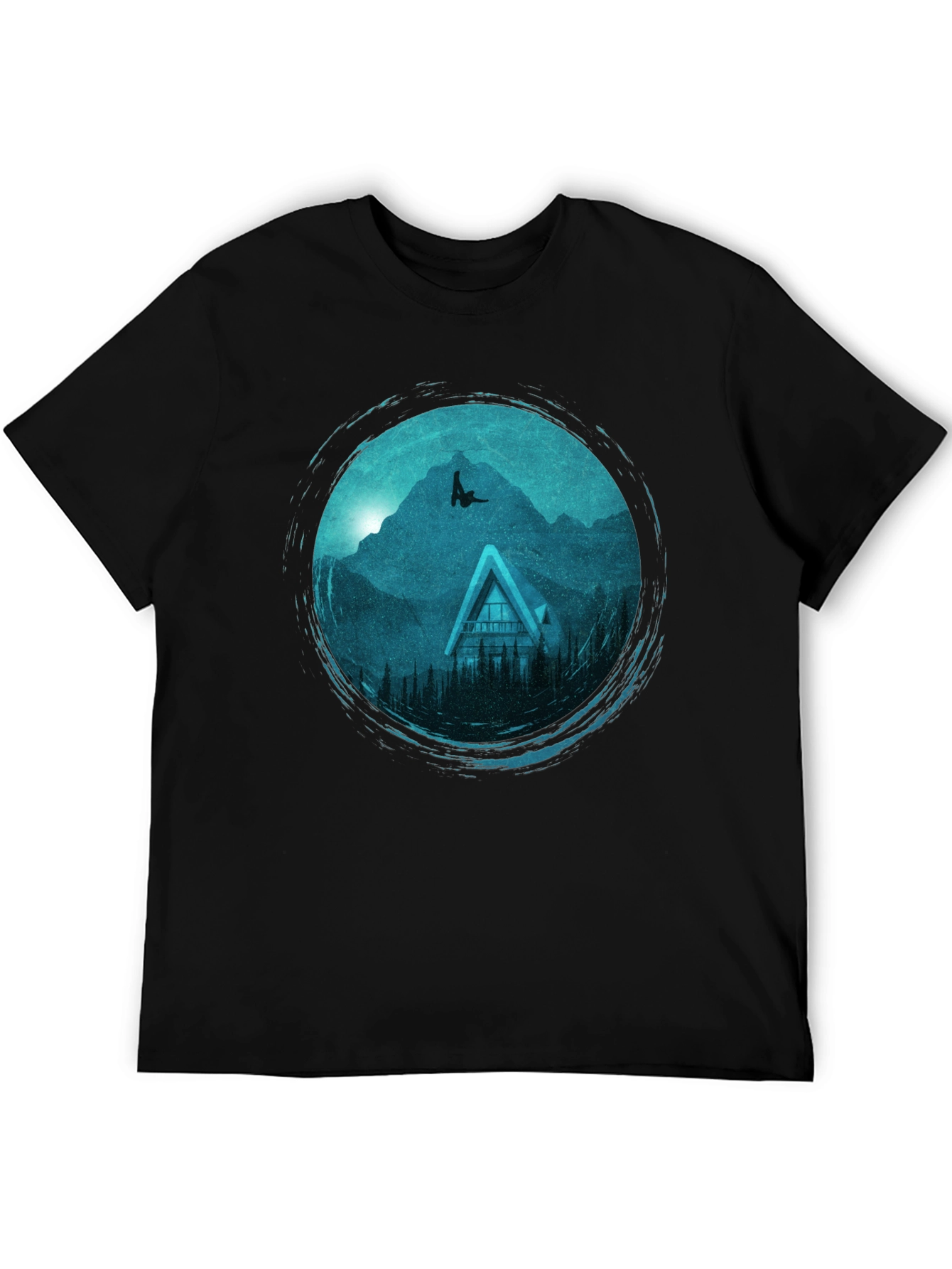 Mountains Cabin Black Graphic Tee
