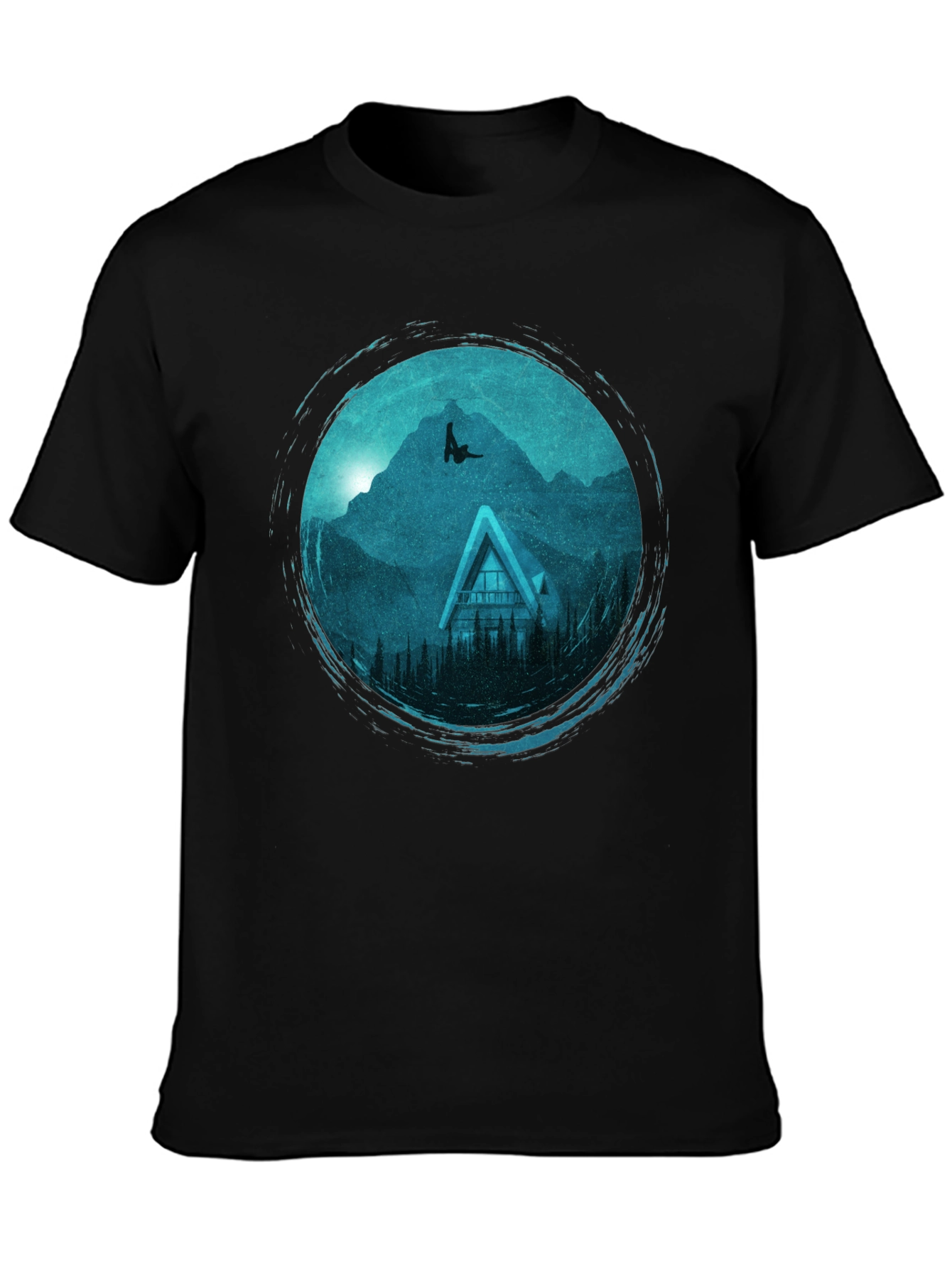 Mountains Cabin Black Graphic Tee