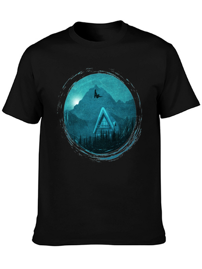 Mountains Cabin Black Graphic Tee