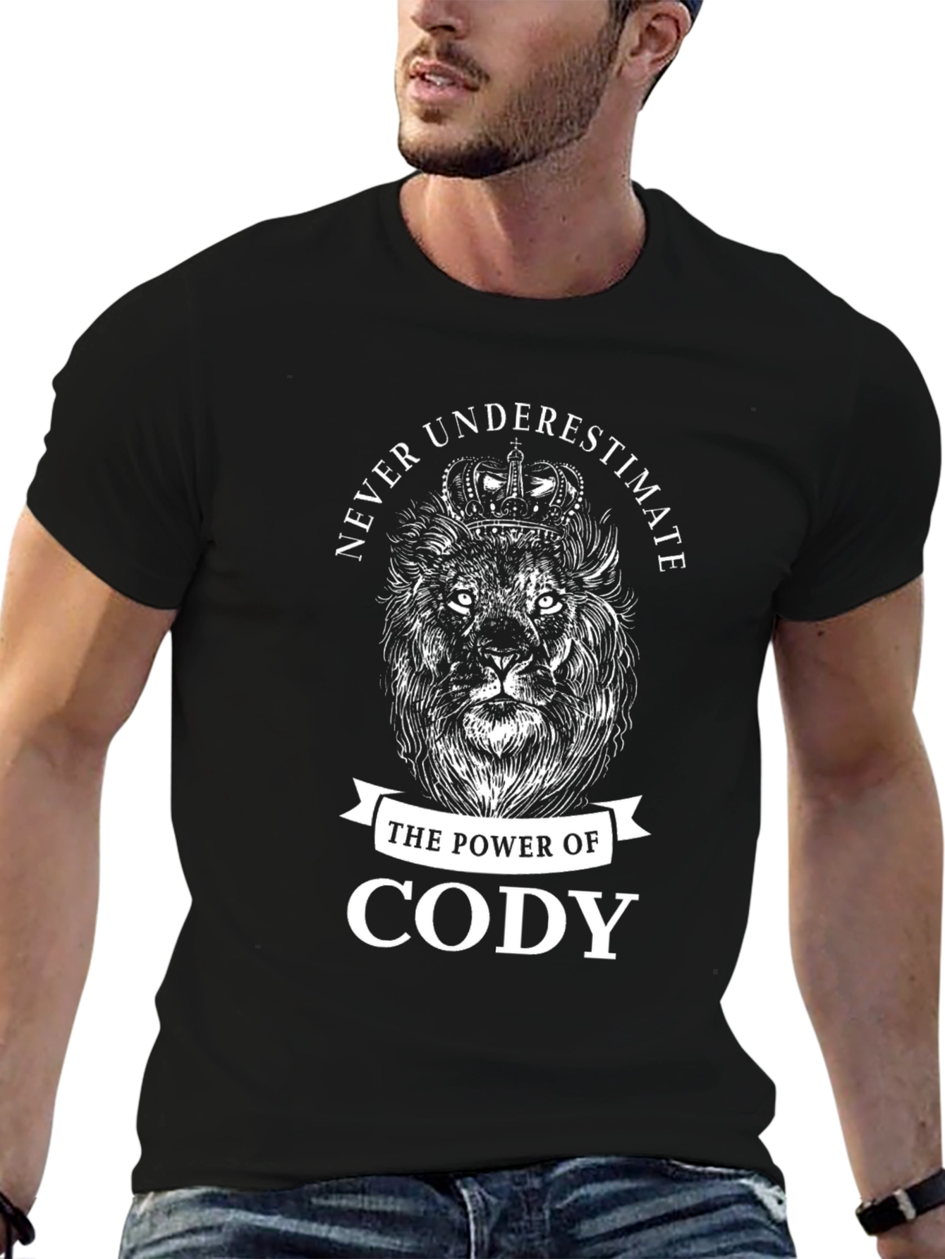 Never Underestimate Cody T-Shirt Lion Crown Graphic