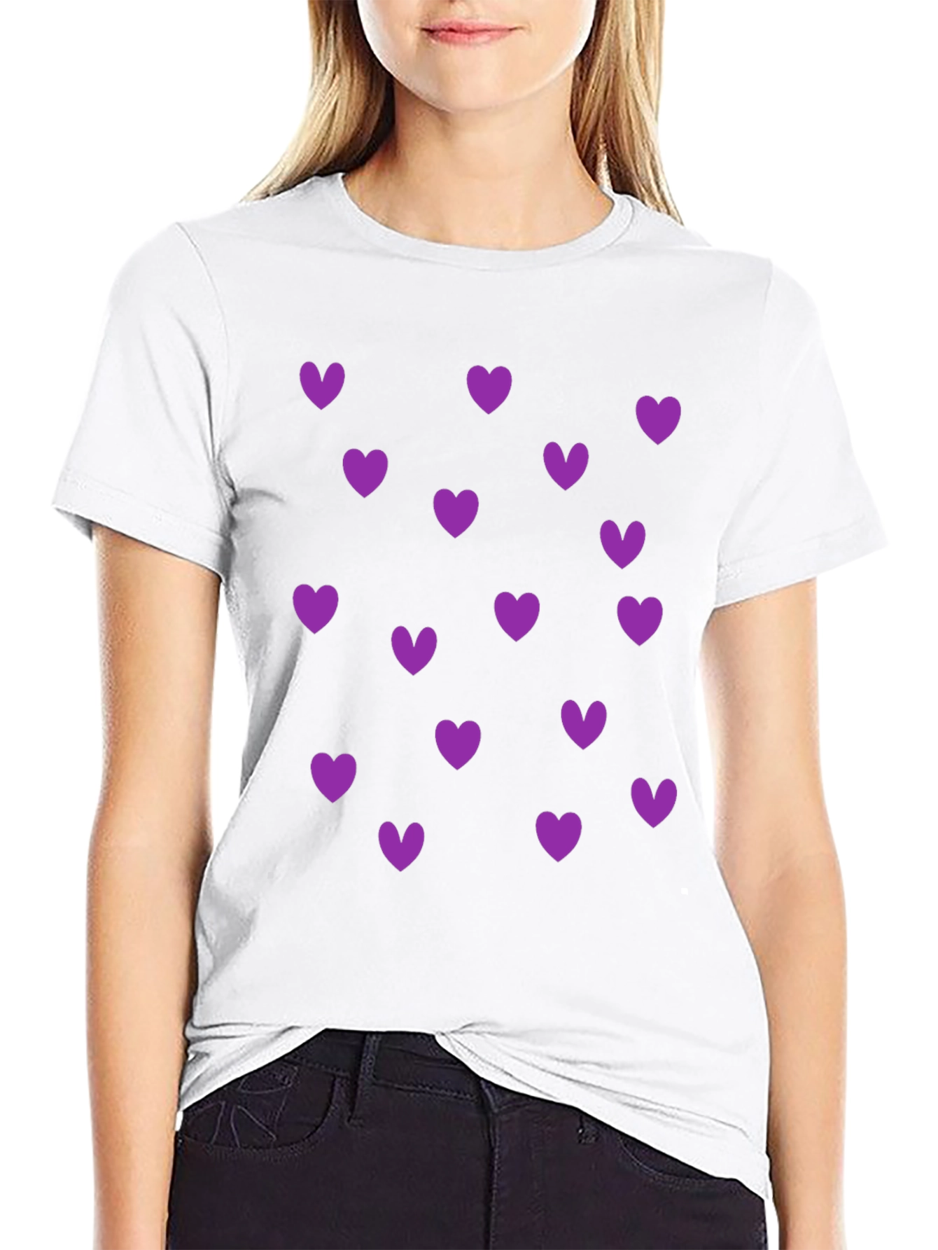 Heart Print Crew Neck T-Shirt