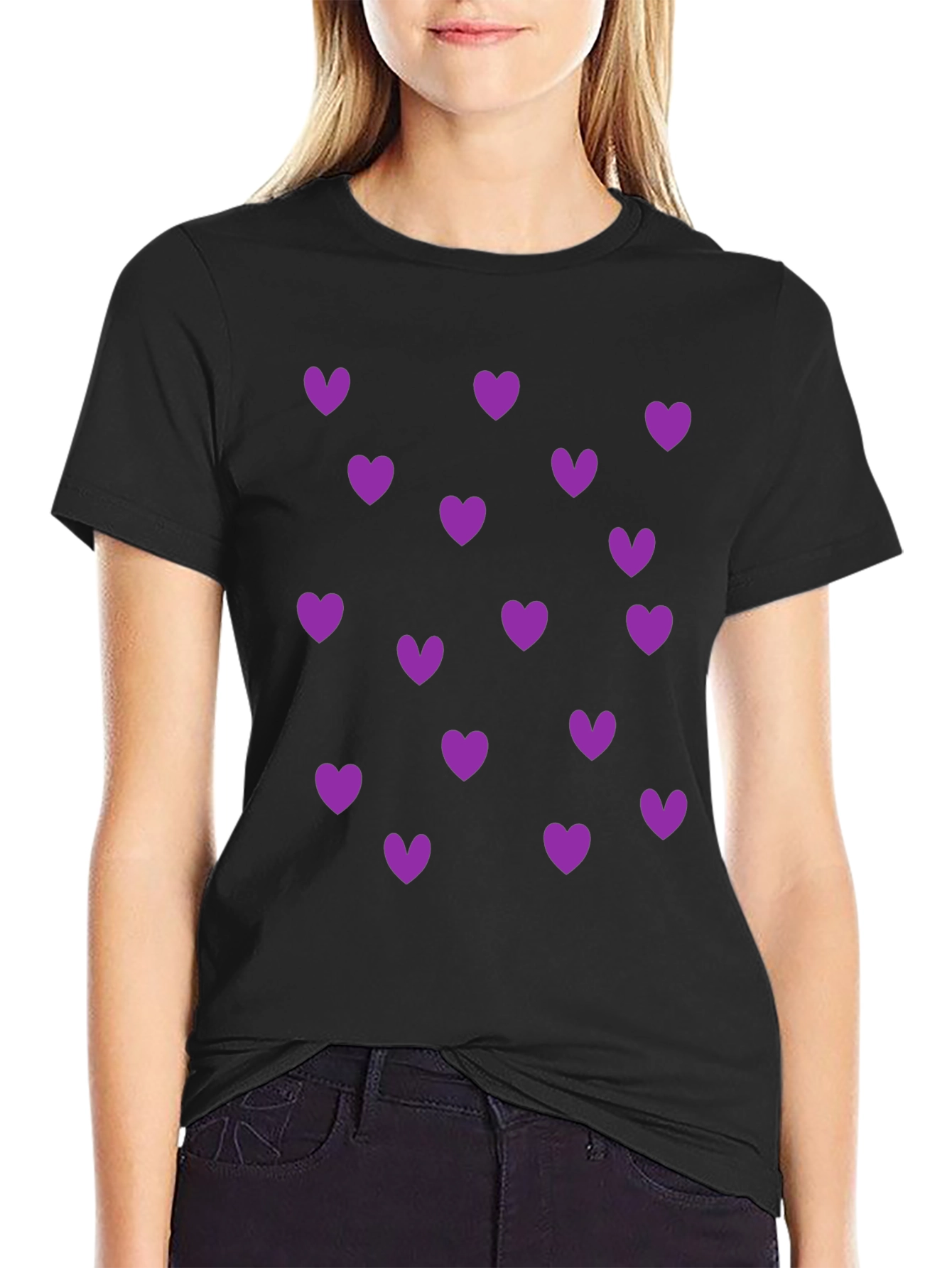Heart Print Crew Neck T-Shirt