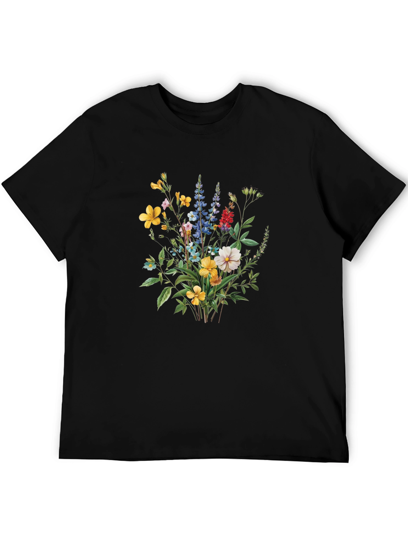 Floral Bouquet Print Black T-Shirt