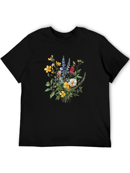 Floral Bouquet Print Black T-Shirt