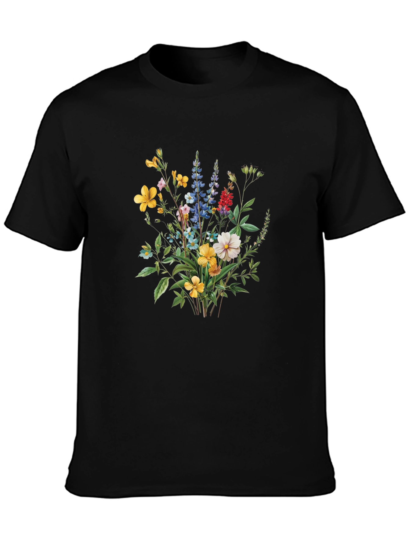 Floral Bouquet Print Black T-Shirt