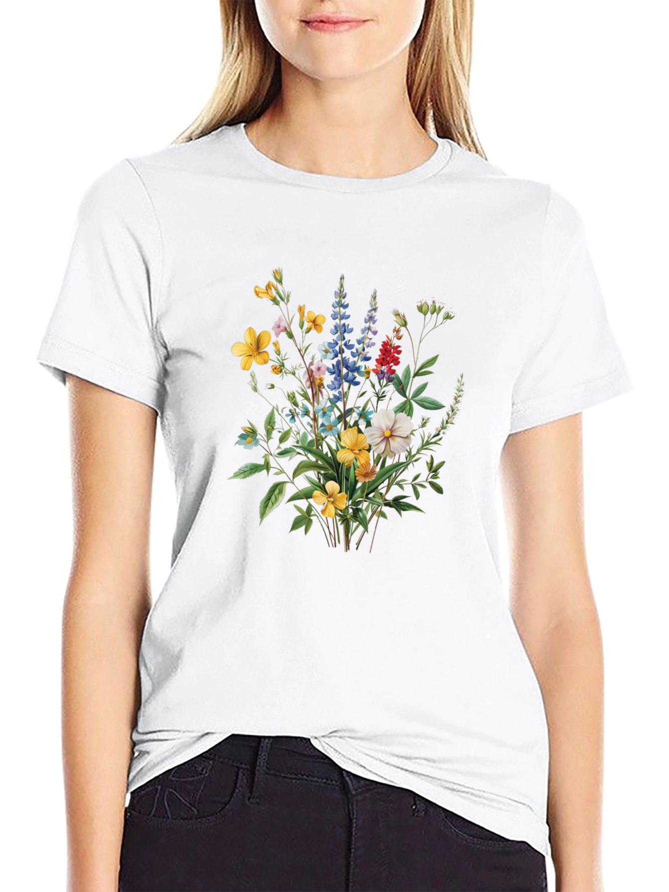 Floral Bouquet Print Black T-Shirt