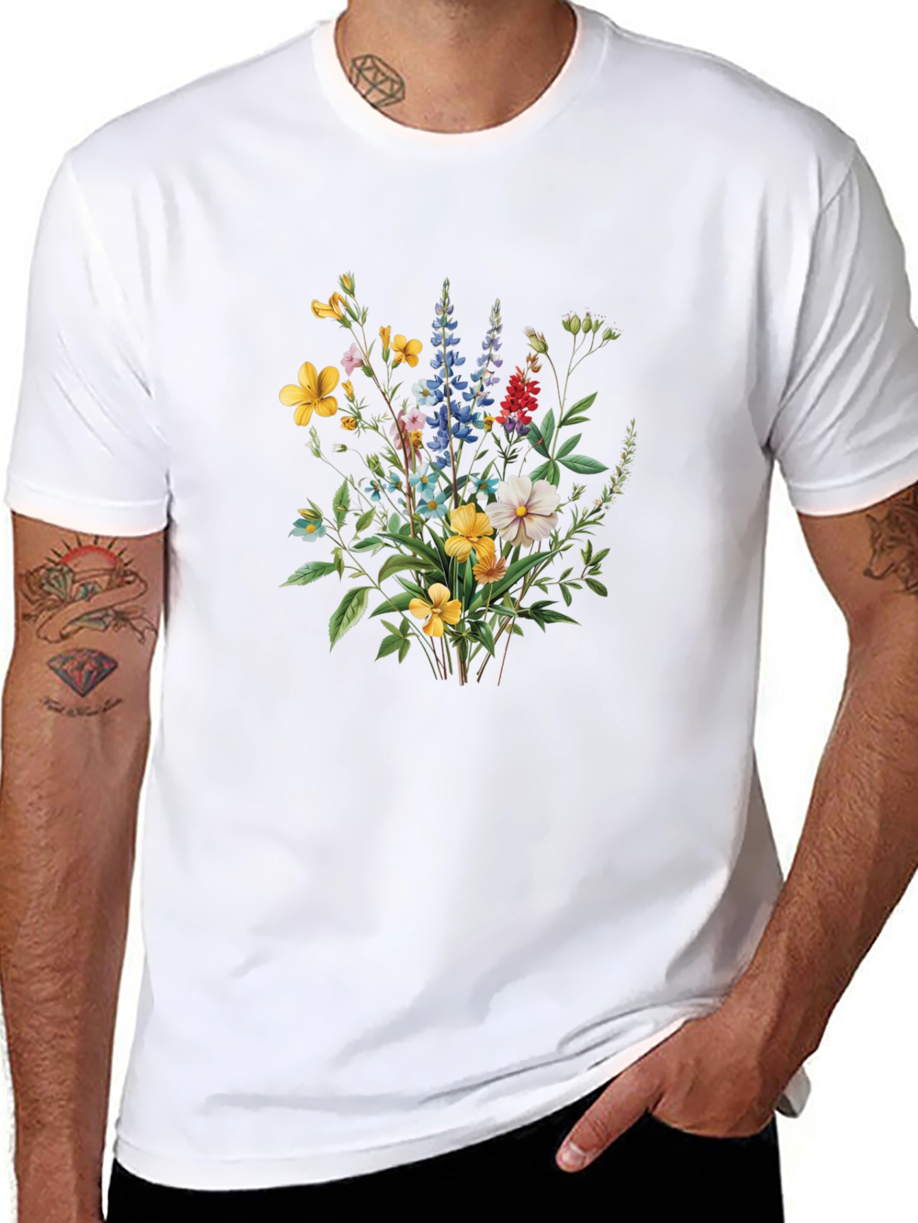 Floral Bouquet Print Black T-Shirt