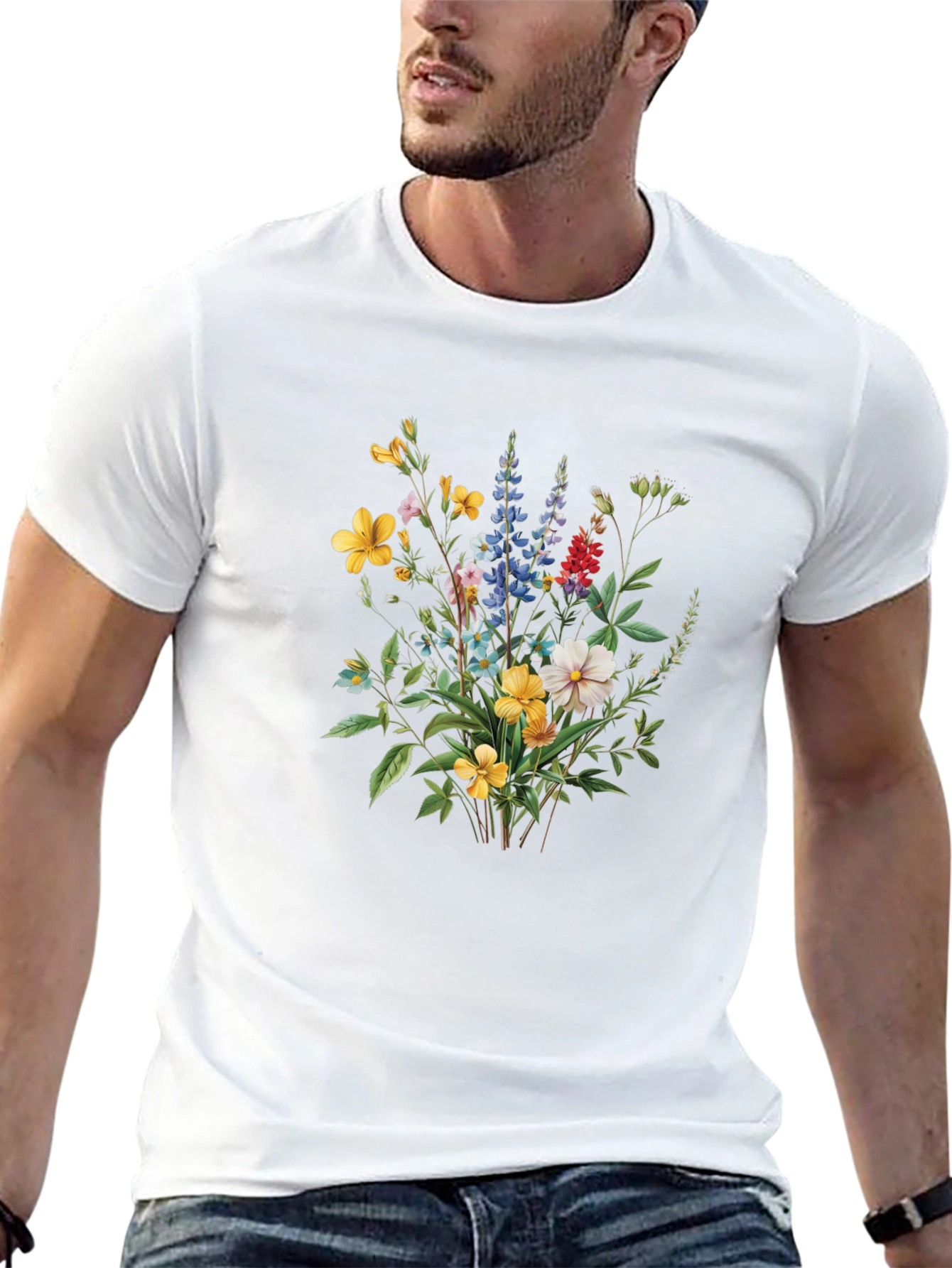 Floral Bouquet Print Black T-Shirt
