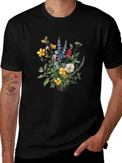 Floral Bouquet Print Black T-Shirt