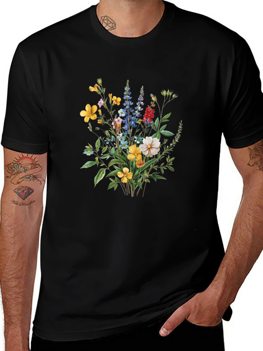 Floral Bouquet Print Black T-Shirt