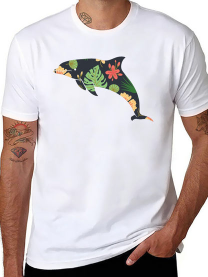 Floral Dolphin Black Graphic Tee