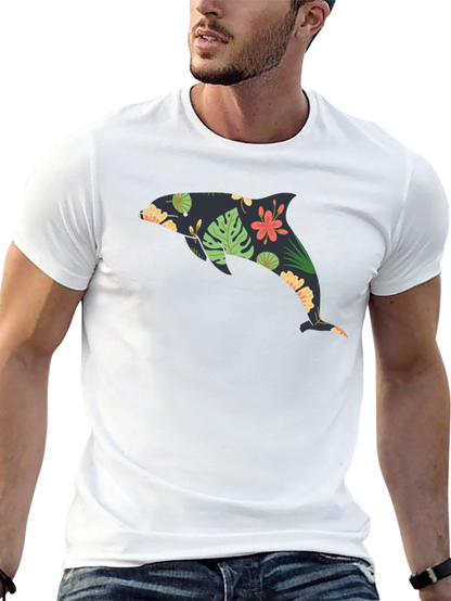 Floral Dolphin Black Graphic Tee