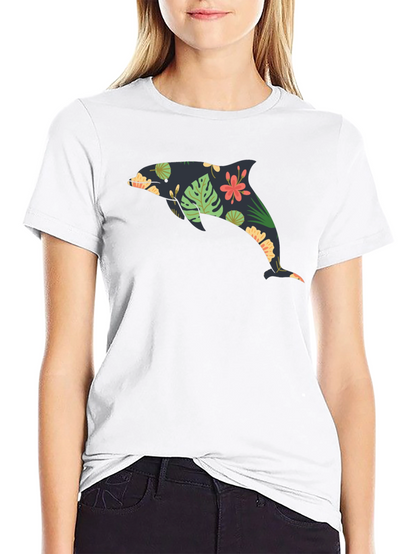 Floral Dolphin Black Graphic Tee