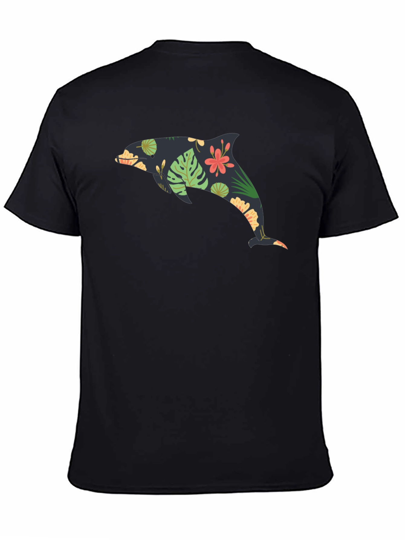 Floral Dolphin Black Graphic Tee