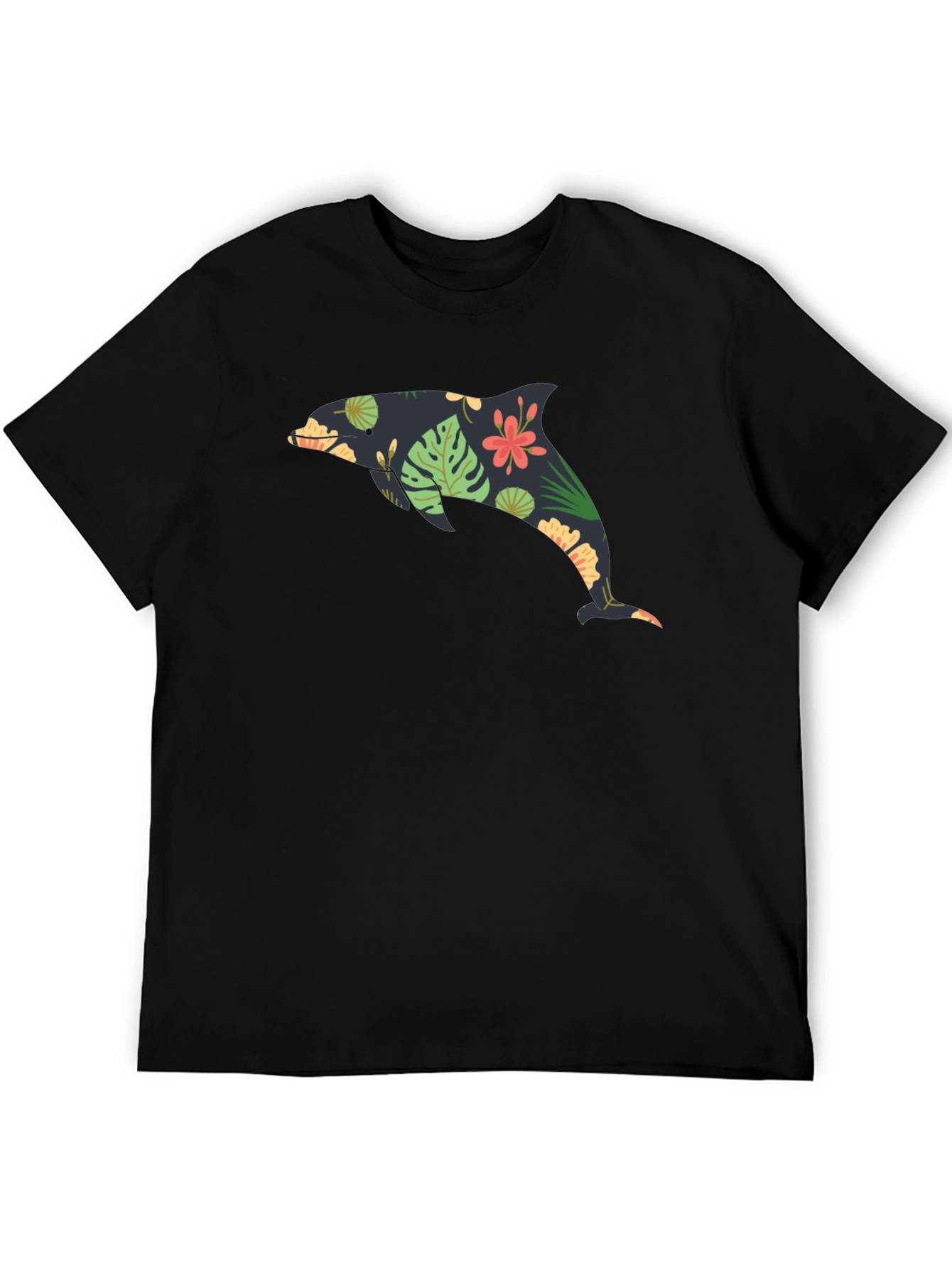 Floral Dolphin Black Graphic Tee